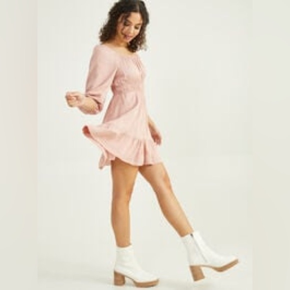 NWT Altar’d State Allyson Dusty Rose Blush Pink Bohemian Casual Mini Dress